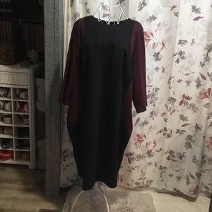 Lane Bryant Black and Burgundy Long Sleeve Dress